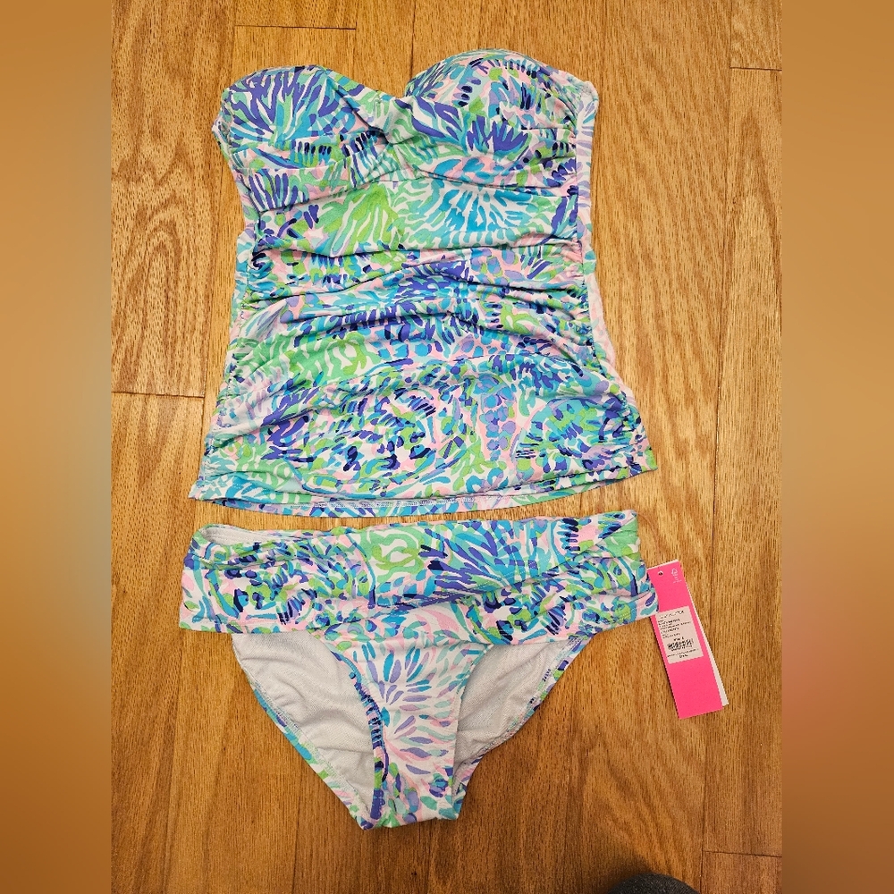 Lilly Pulitzer Lagoon Sarong Tankini  Hipster Multi Shell of A Party Size 6 READ